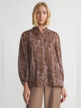 LAFAYETTE 148 NEW YORK Flora Print Sustainable Gemma Cloth Voile Pintuck Blouse
